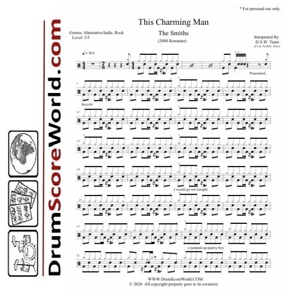 The Smiths - This Charming Man - Drum Sheet